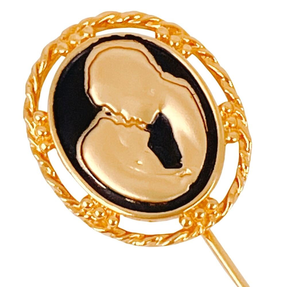 VTG Gold Tone Lovers Cameo Stick Pin, 1985–95 Edwardian Revival Brooch